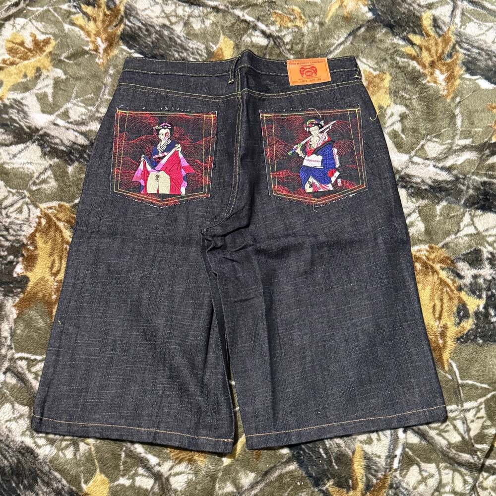 RMC Red Monkey Company Martin Ksohoh Embroidered Jean Shorts
